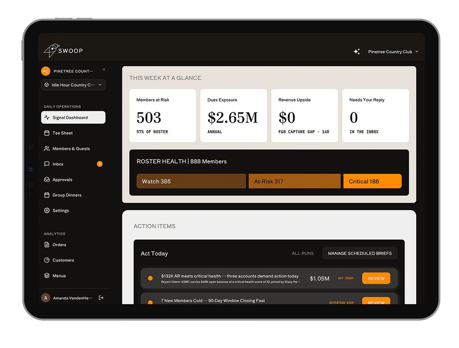 Swoop club operations dashboard preview