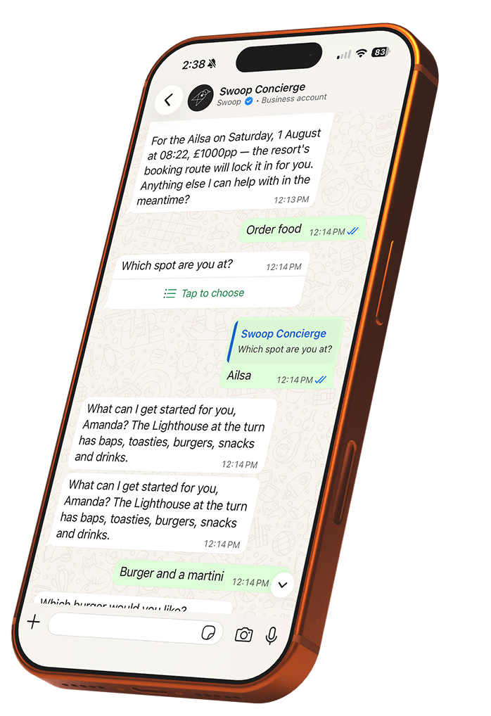 Swoop Concierge chat preview on a phone